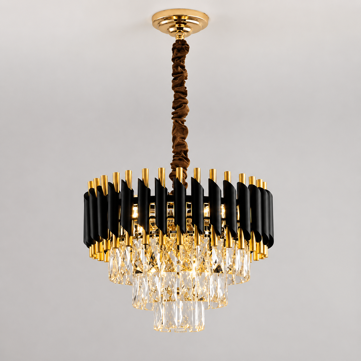 Glintac Gold Black Tube Stainless Steel Crystal Pendant Chandelier Ceiling Lights - 3 Colour Changing (400mm)