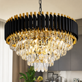Glintac Gold Black Tube Stainless Steel K9 Crystal Pendant Chandelier Ceiling Lights - 3 Colour Changing (600MM)