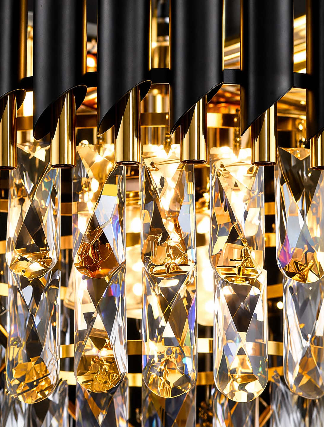 Glintac Gold Black Tube Stainless Steel Crystal Pendant Chandelier Ceiling Lights - 3 Colour Changing (300MM)