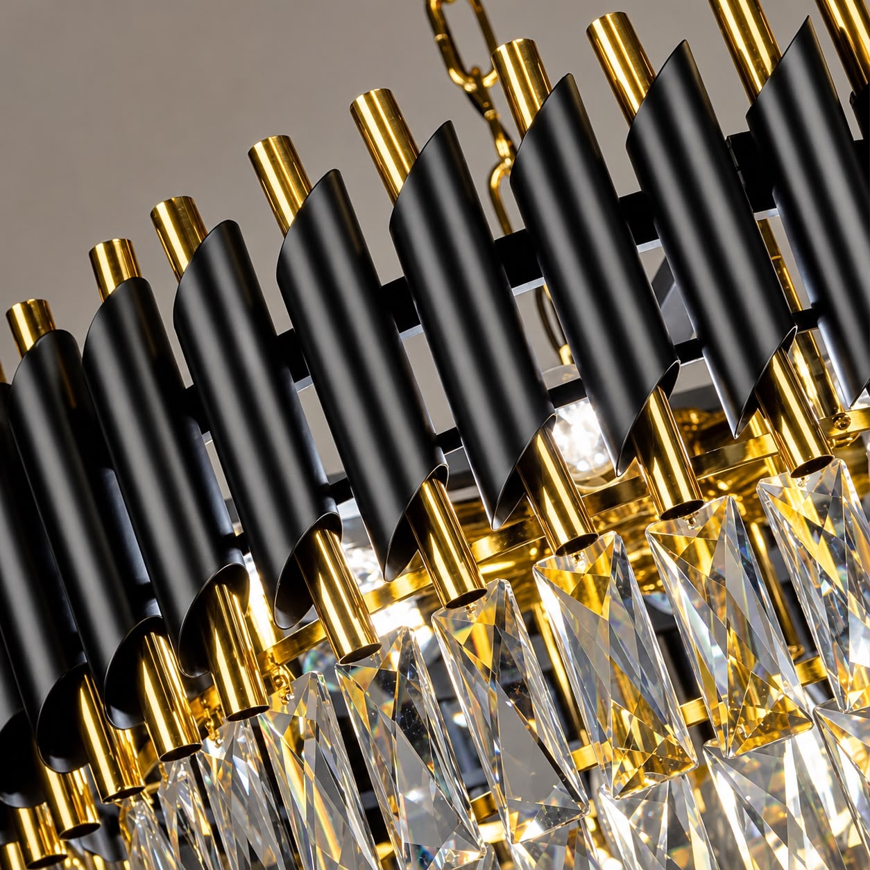 Glintac Gold Black Tube Stainless Steel Crystal Pendant Chandelier Ceiling Lights - 3 Colour Changing (300MM)
