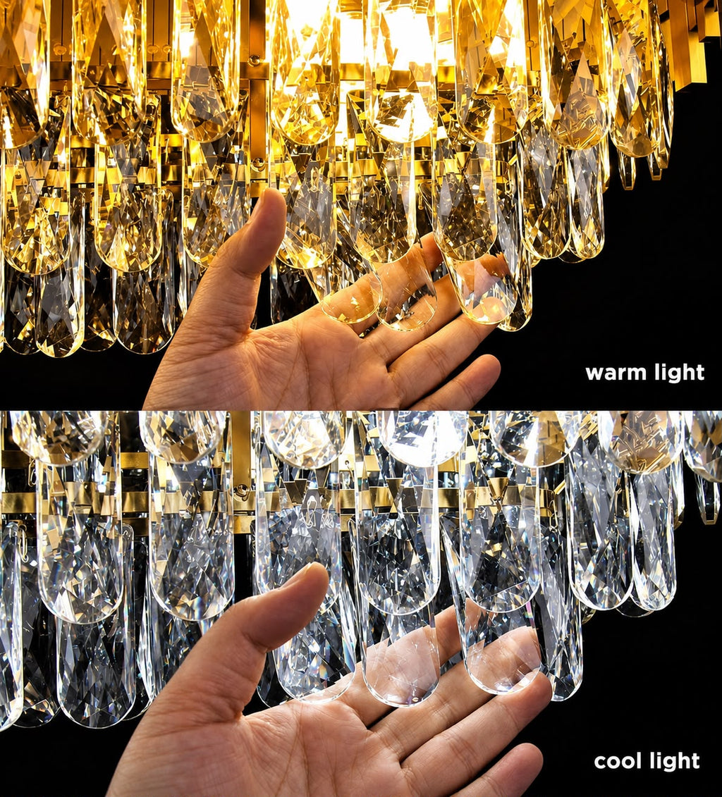 Glintac Gold Black Tube Stainless Steel Crystal Pendant Chandelier Ceiling Lights - 3 Colour Changing (300MM)